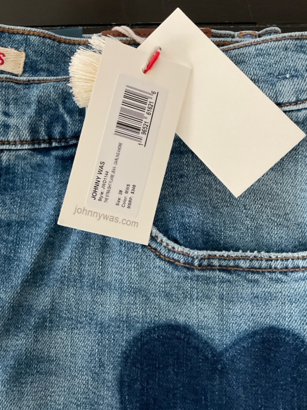 Johnny Was Blue Wide-Leg Jeans with Heart Patch - Picture 2 of 8